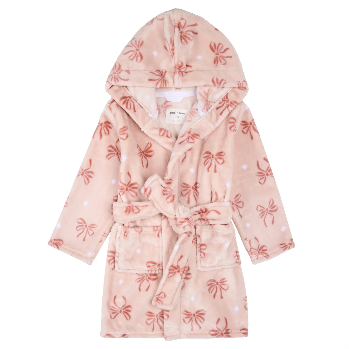 Plush Hooded Robe - Pink Bows