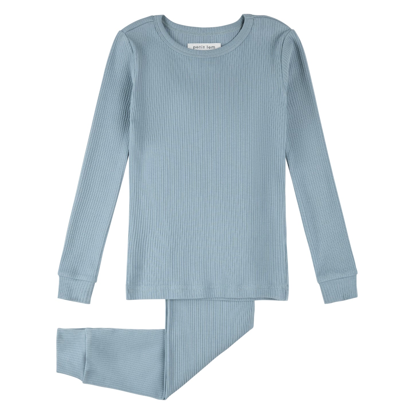 2 Piece Long Sleeve PJ Set - Ribbed Blue