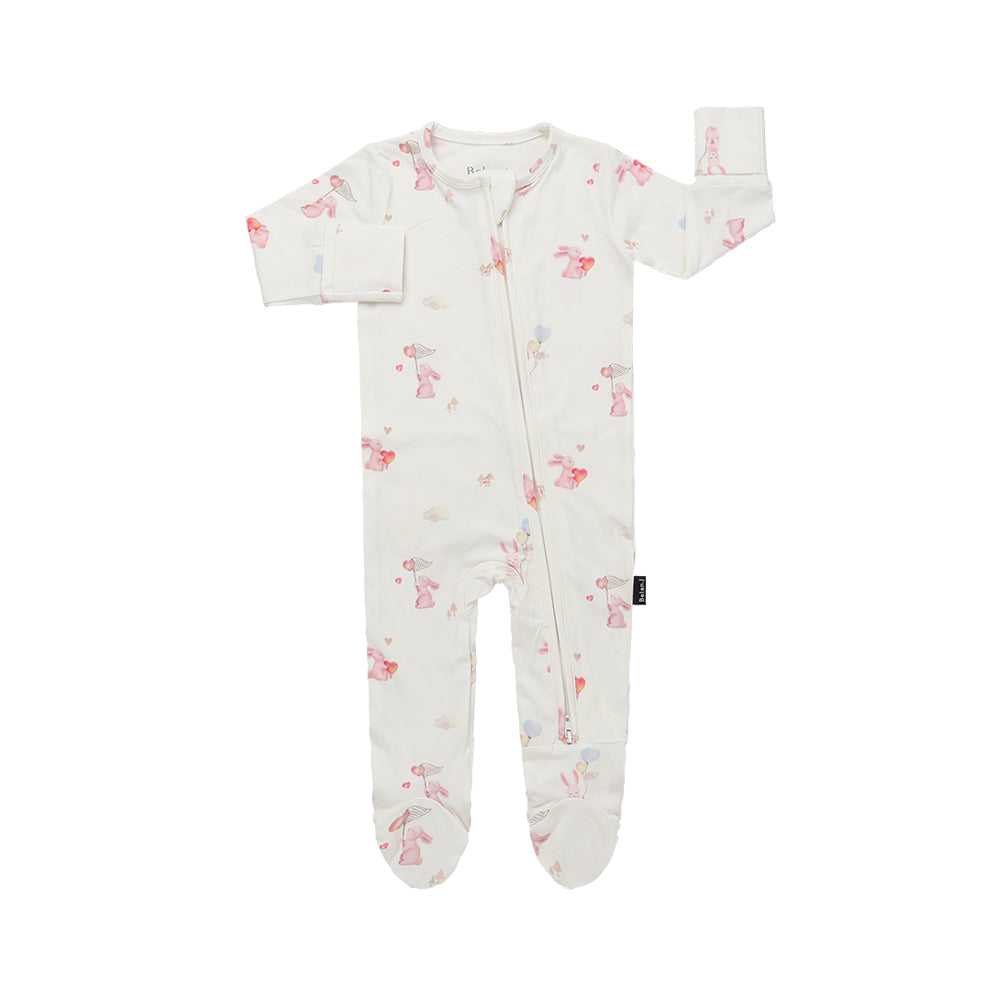 Footed Zipper Sleeper - Love Bunnies