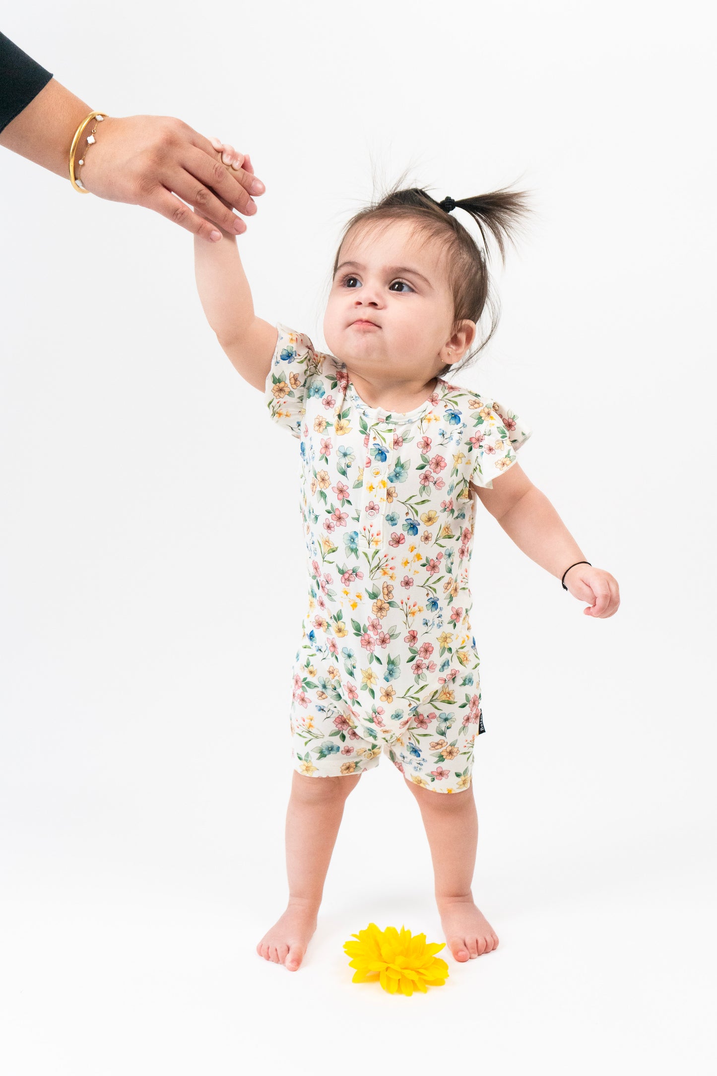 Ruffled Sleeves Shortall Romper - Spring Meadow