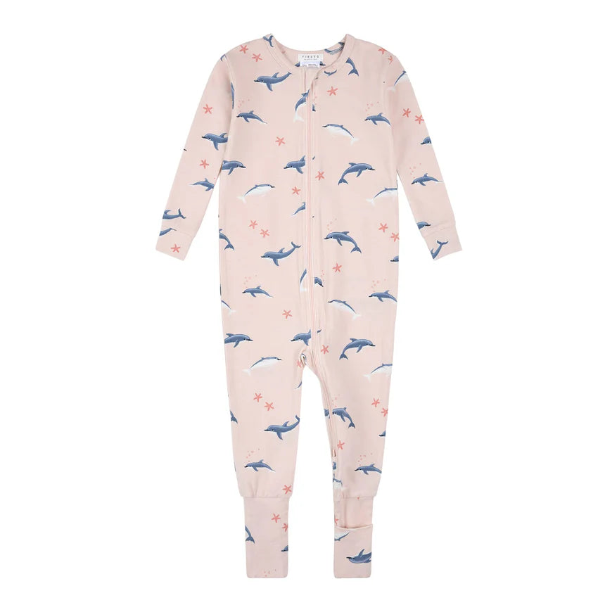 Zipper Sleeper Footless - Floral - Dolphins