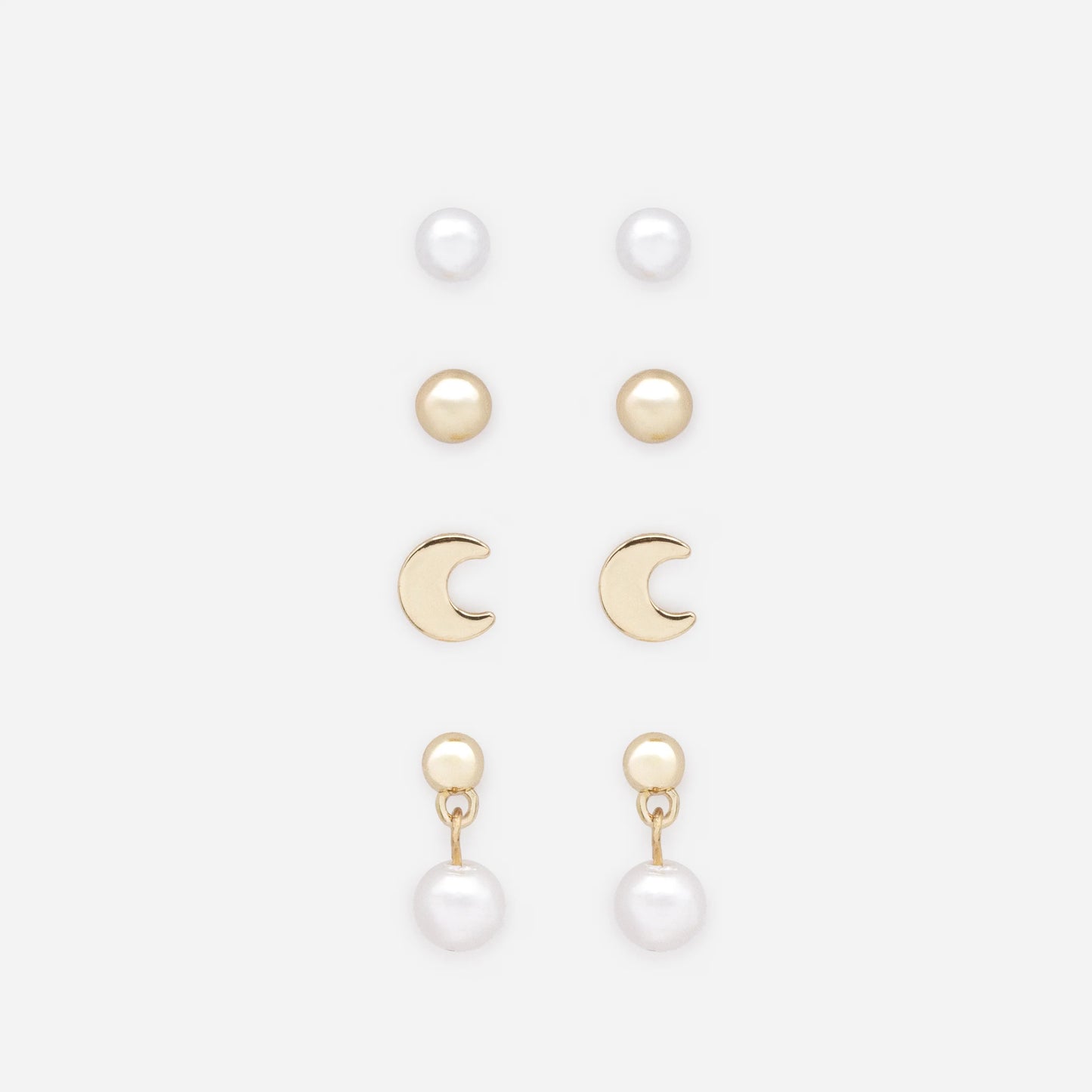 Set of golden moon earrings & pearls