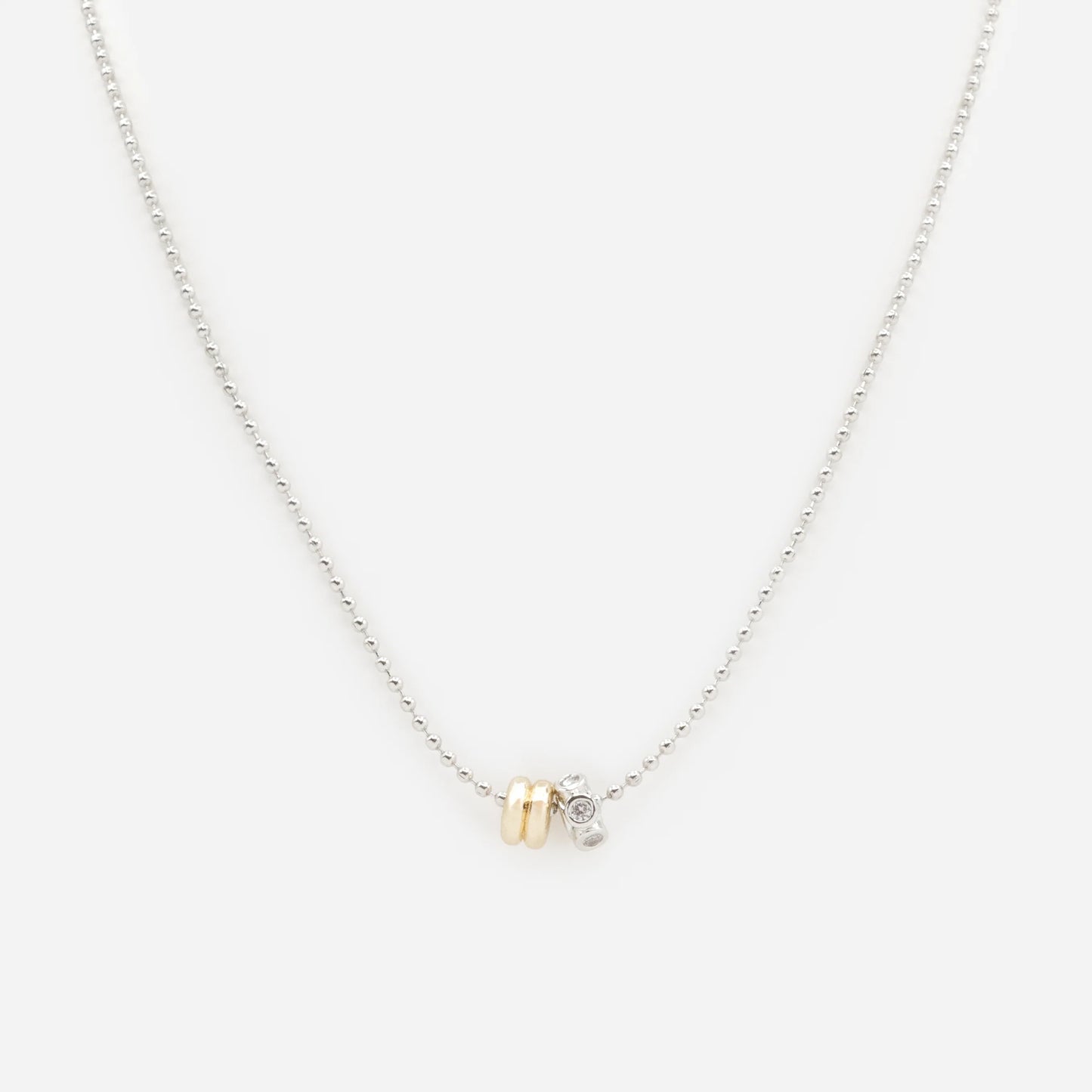 Two tone cylindrical charms silvered necklace