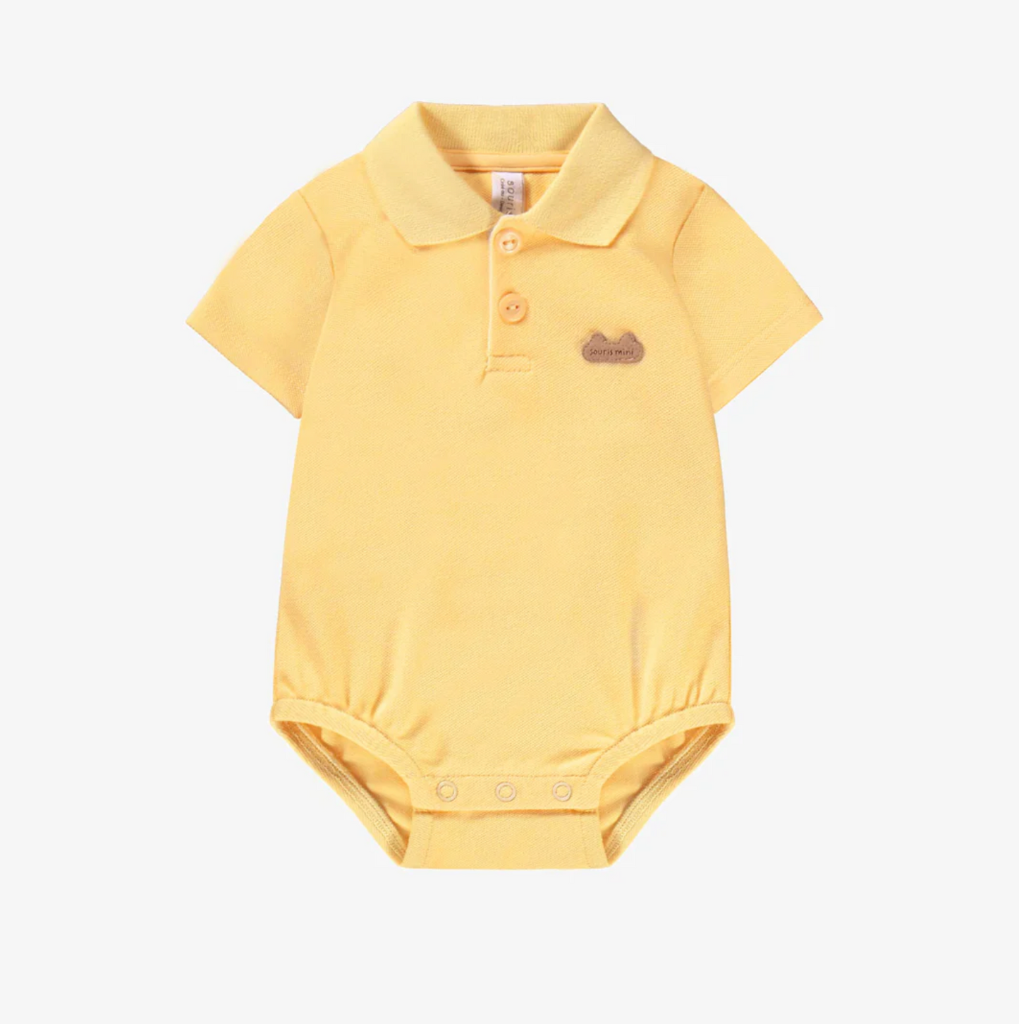 Yellow Bodysuit in Pique with Polo Neck