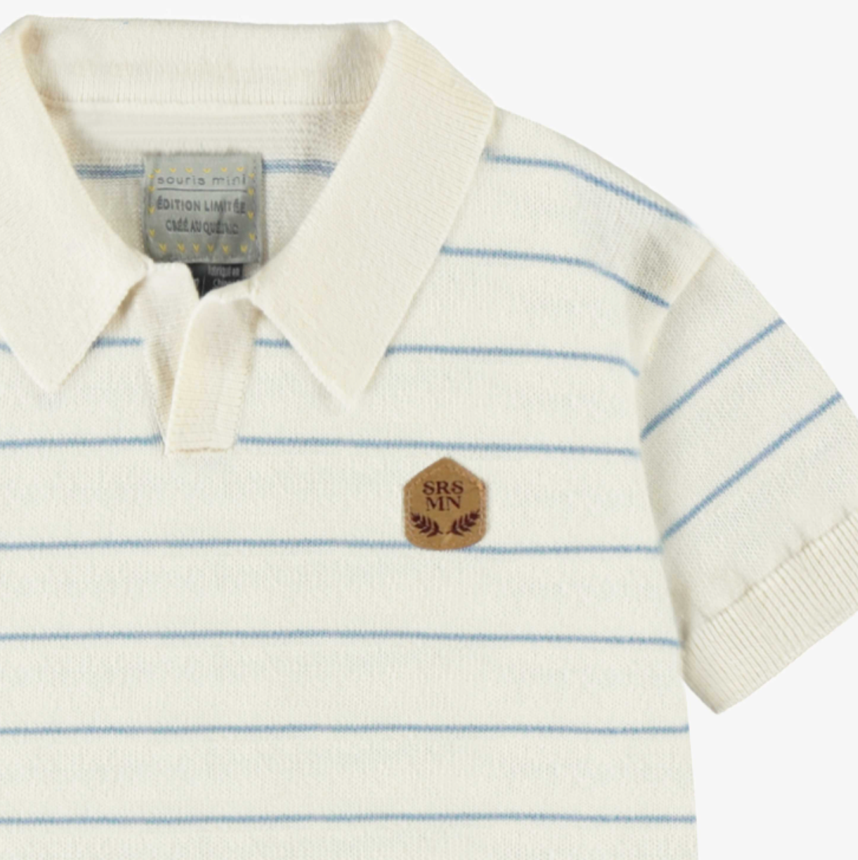 Baby Cream and Blue Knit Polo Shirt