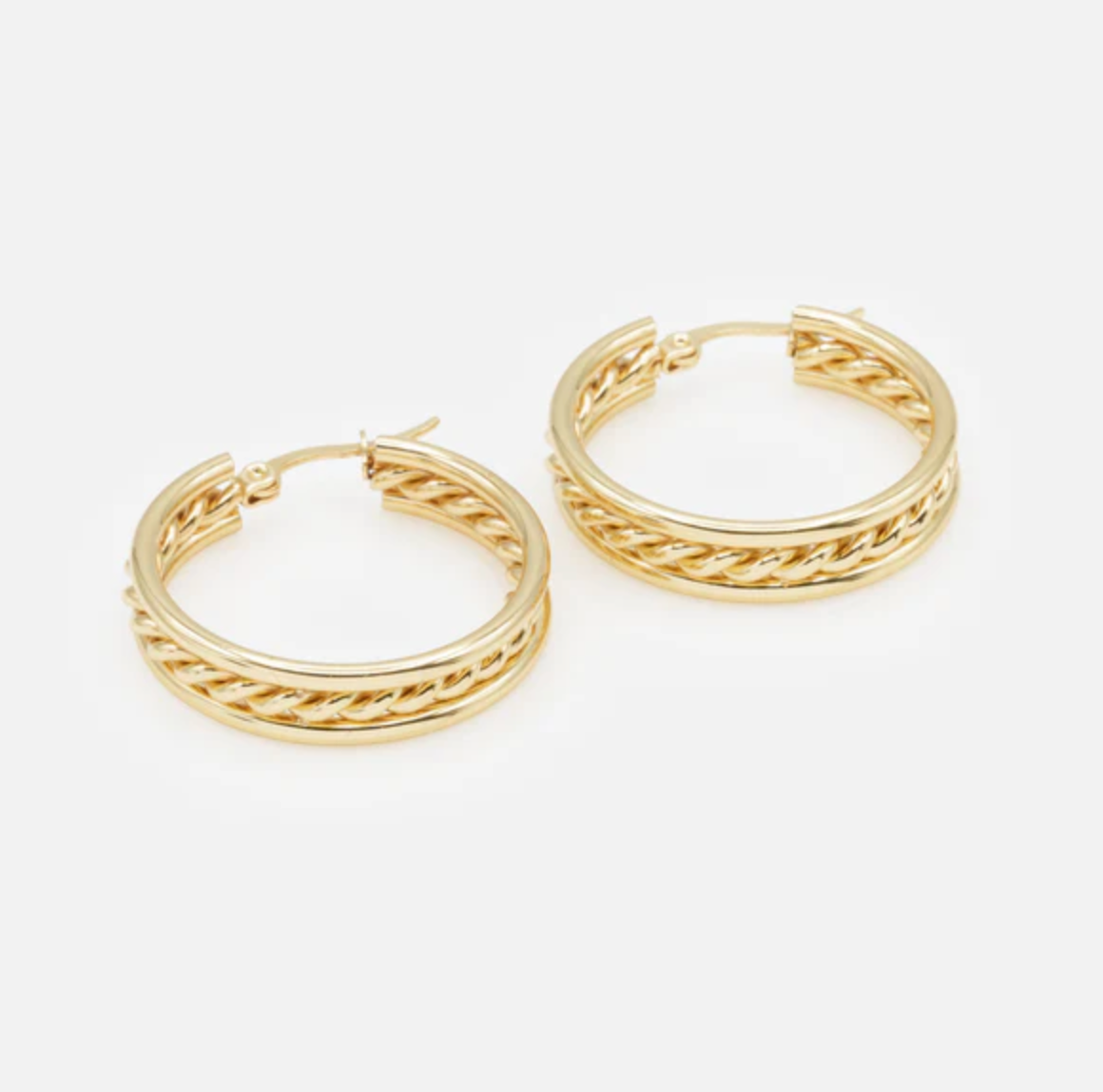 Gold twisted hoop earrings in stainless steel