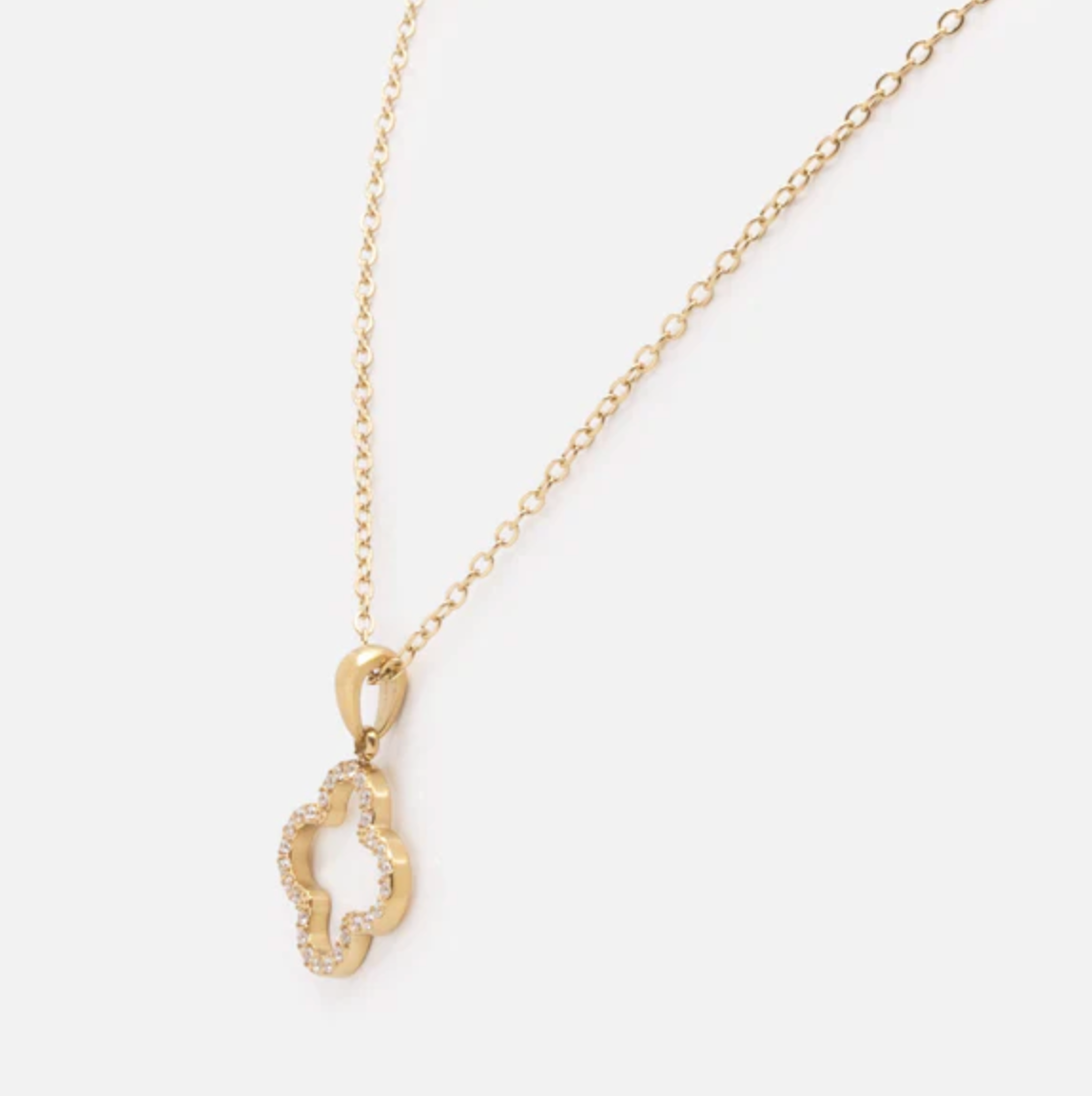 Flower Charm Golden Necklace with Cubic Zirconia in stainless steel