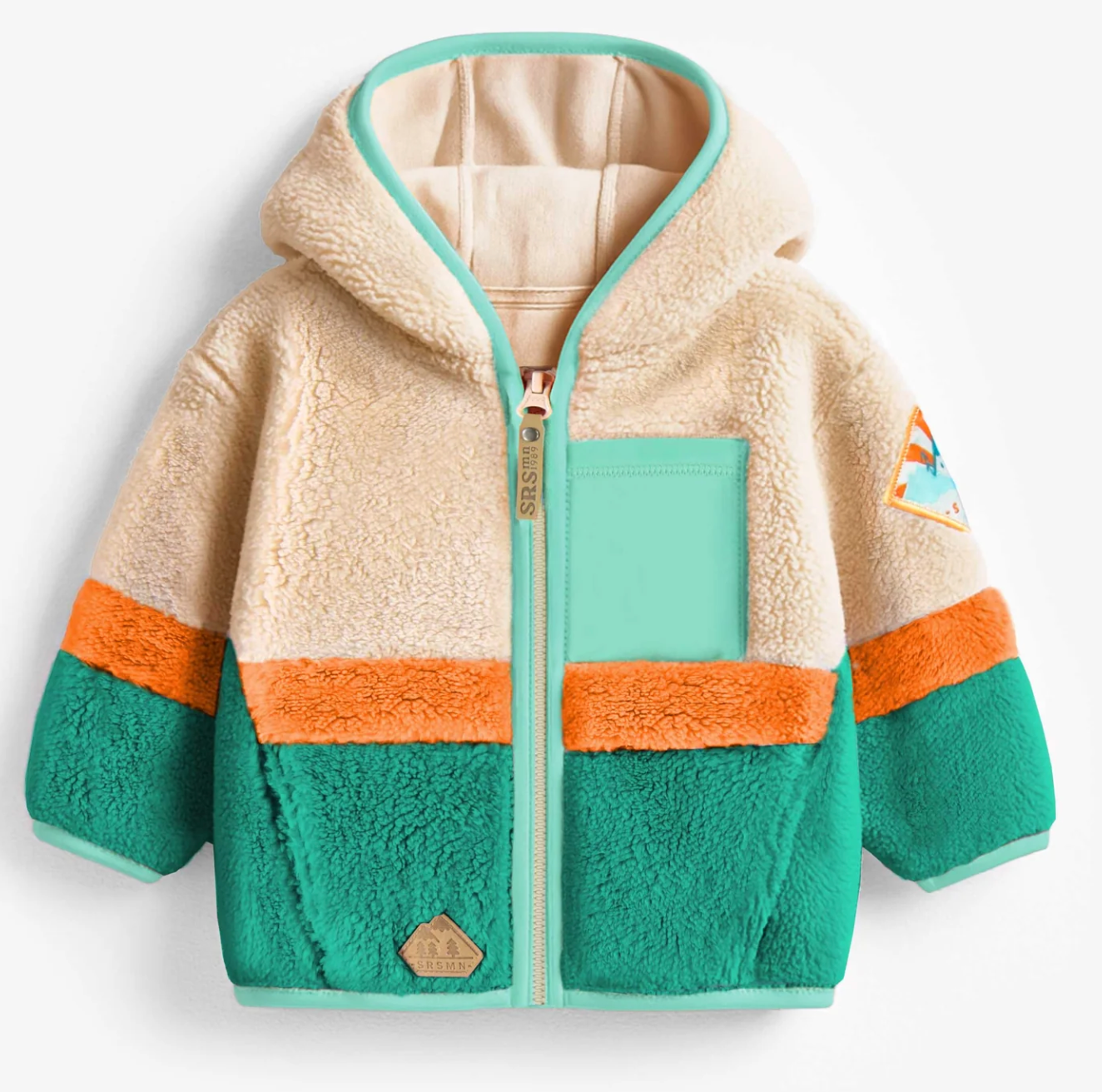 Colourblock Plush Jacket - Turquoise