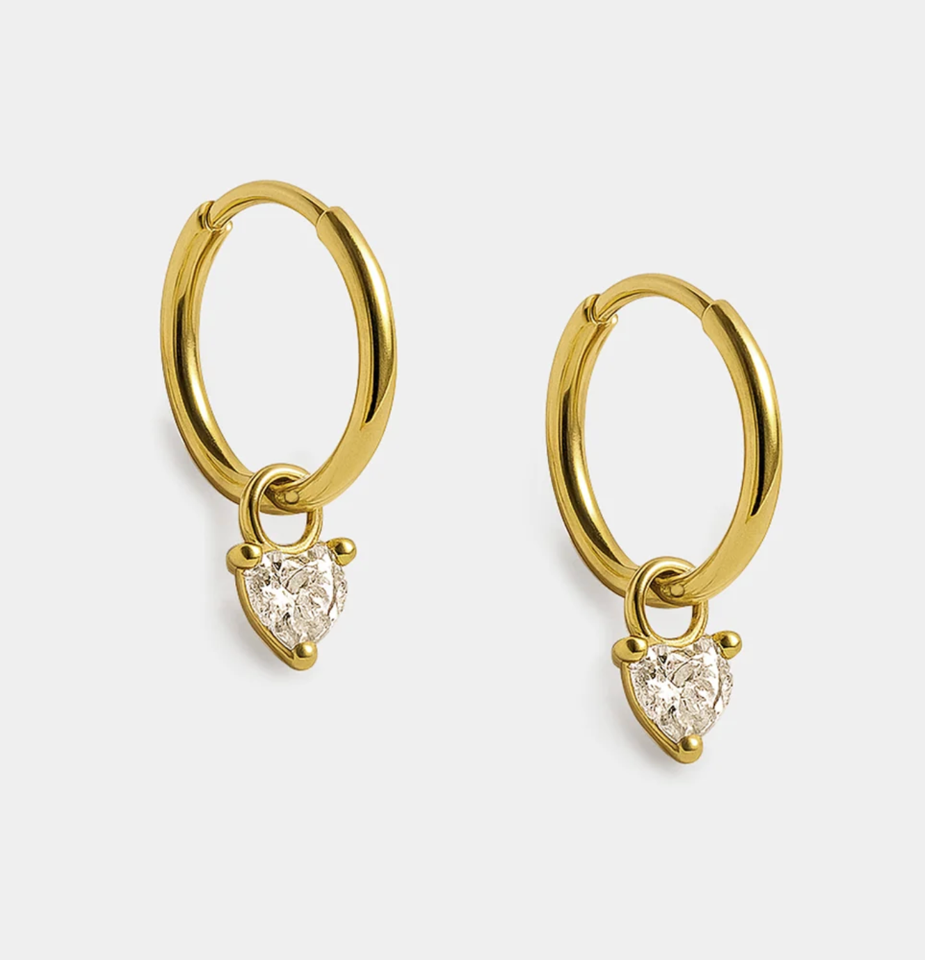 Mini Huggies in stainless steel with Heart Cubic Zirconia