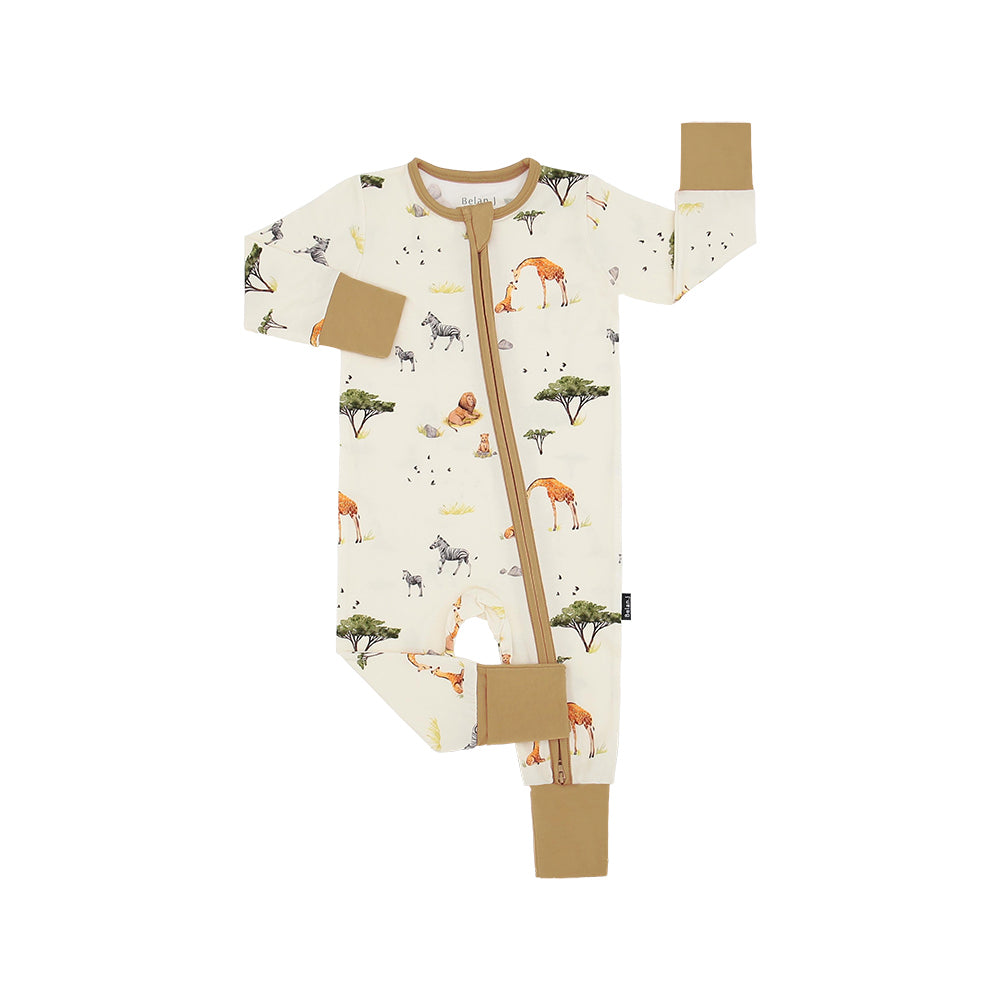 Footless Sleeper with Fold-Over Cuffs - Safari