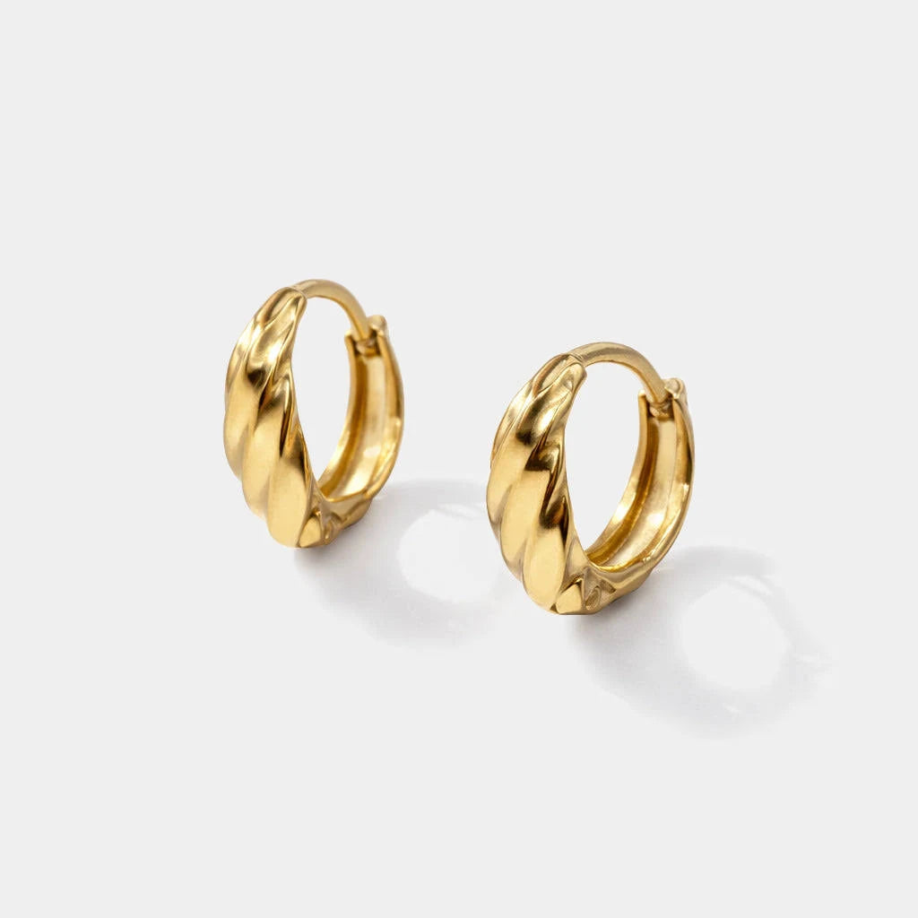 Very Small Wavy Golden Huggies in stainless steel