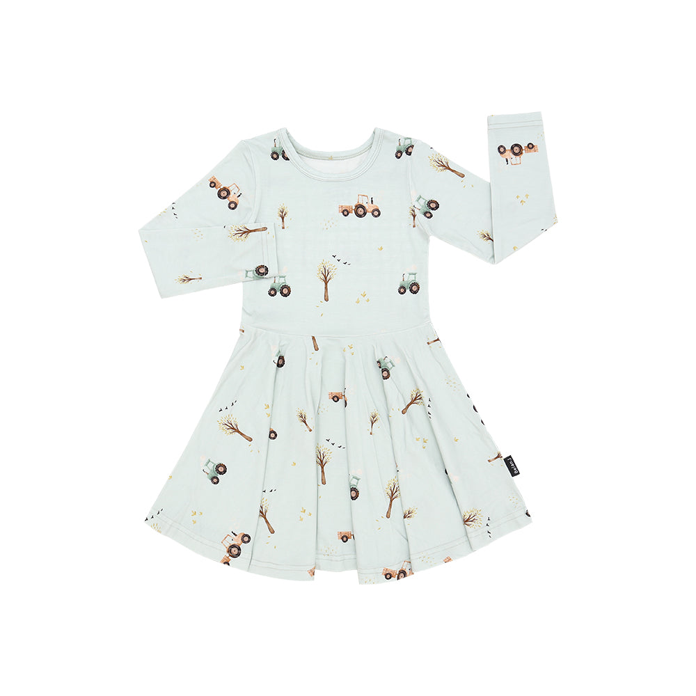 Long Sleeve Twirl Dress - Tractors