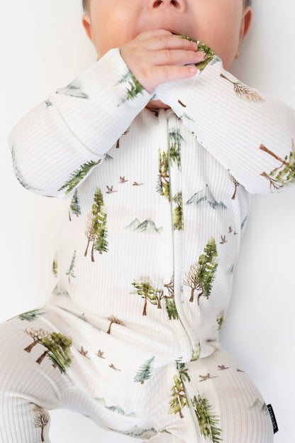 Ribbed Bamboo Footed Zipper Sleeper - Misty Forest