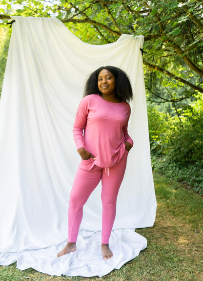 Ribbed Bamboo Women's Long-Sleeve PJ Set - Rose Wood