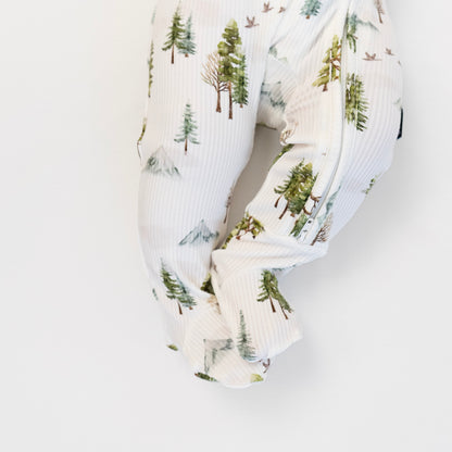 Ribbed Bamboo Footed Zipper Sleeper - Misty Forest