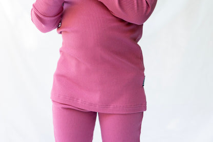 Long-Sleeve Ribbed Bamboo PJ Set - Rose Wood