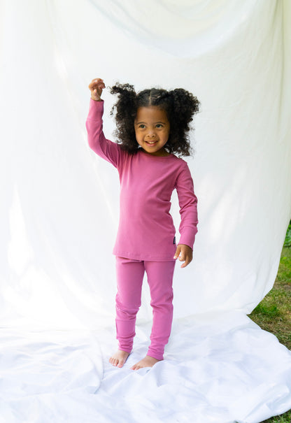 Long-Sleeve Ribbed Bamboo PJ Set - Rose Wood