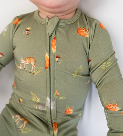 Footless Sleeper with Fold-Over Cuffs - Forest Friends