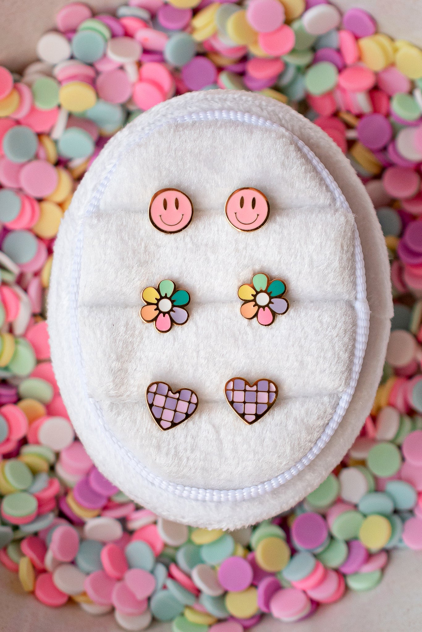 Earrings - Purple Checkered Heart Stud