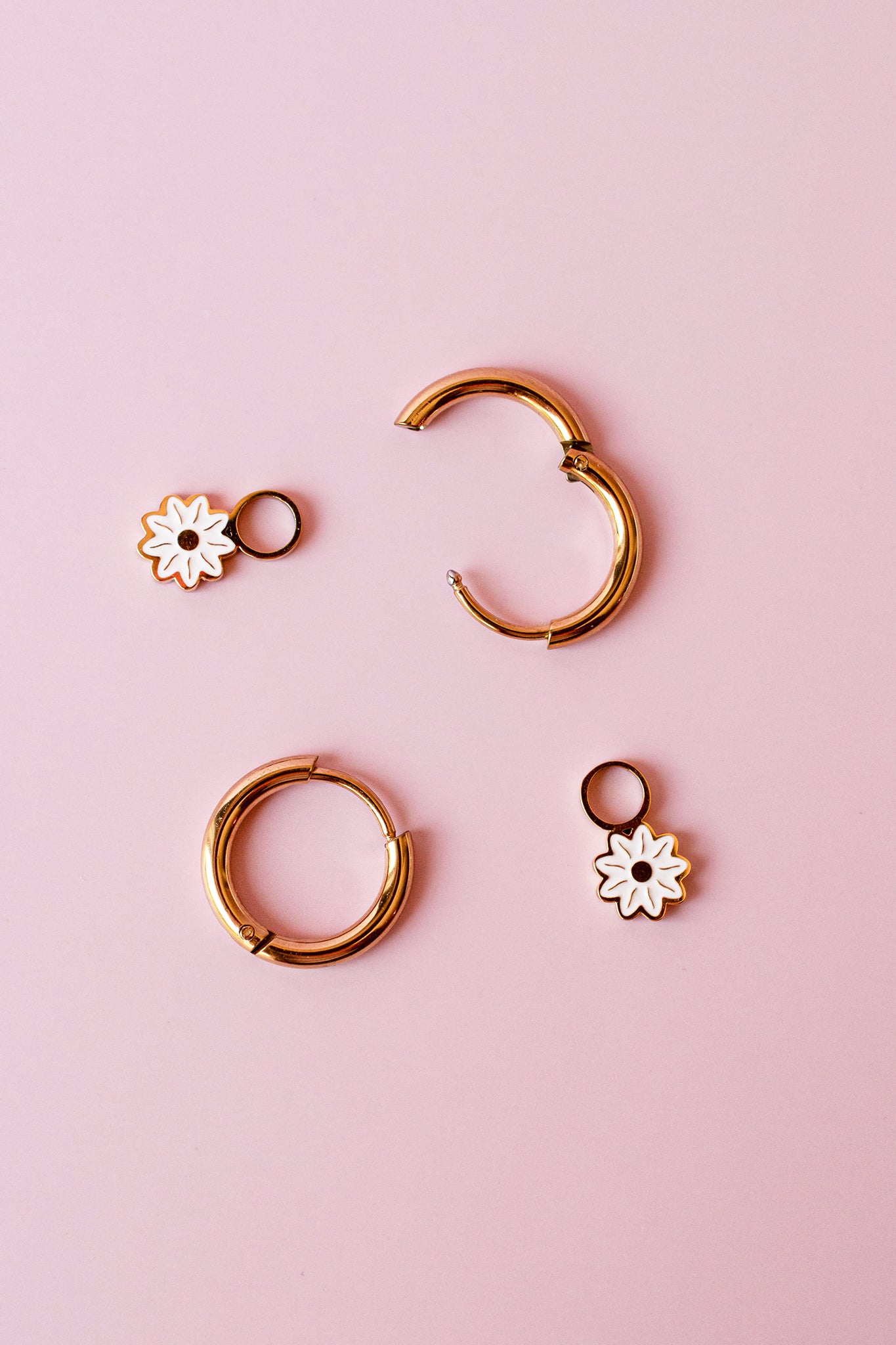Earrings Hoop Charm - White Flower