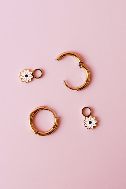 Earrings Hoop Charm - White Flower