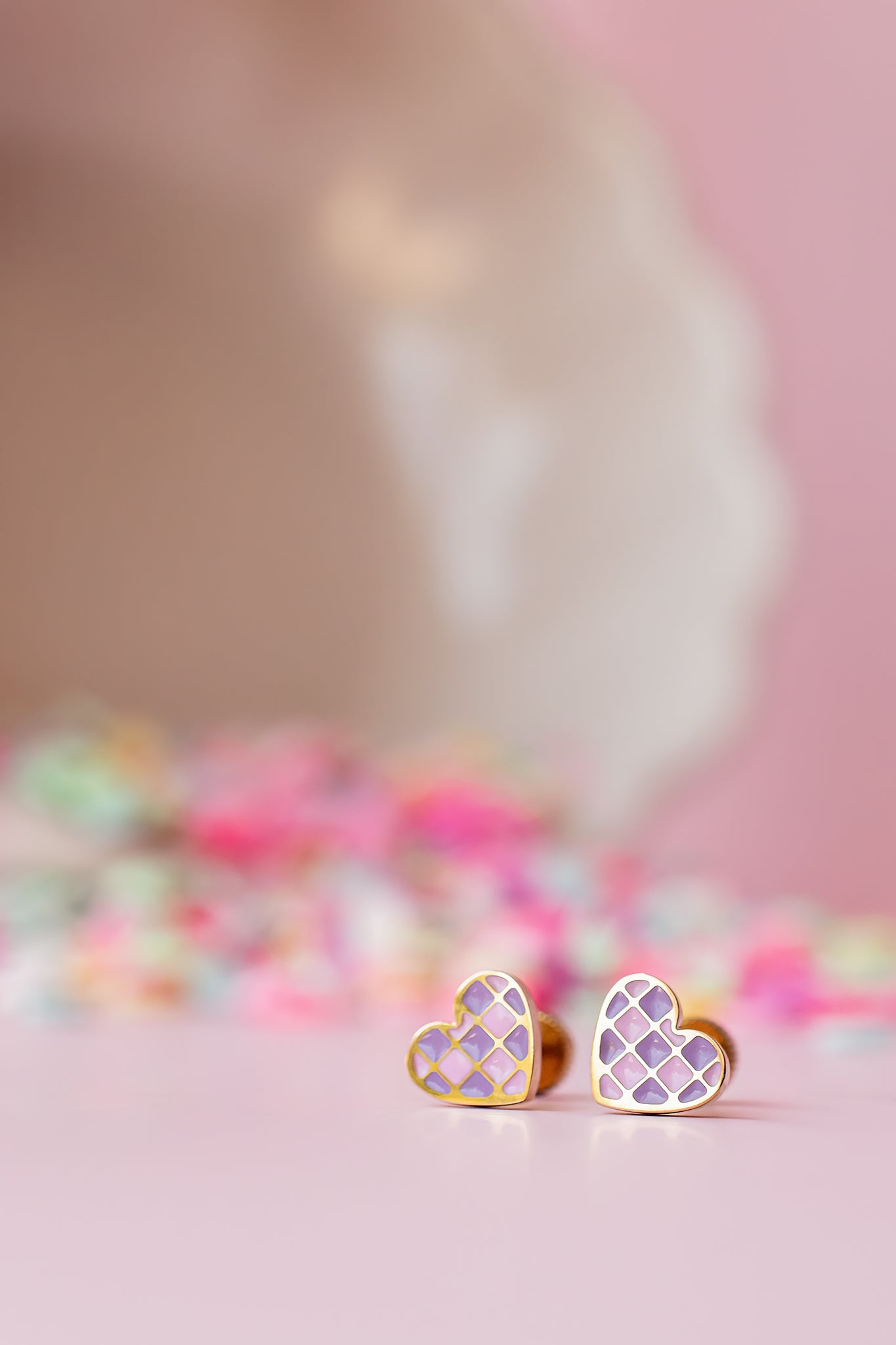 Earrings - Purple Checkered Heart Stud