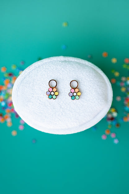 Earrings Hoop Charm - Rainbow Flower