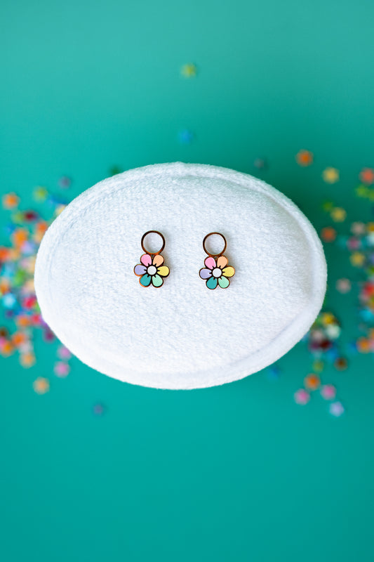 Earrings Hoop Charm - Rainbow Flower