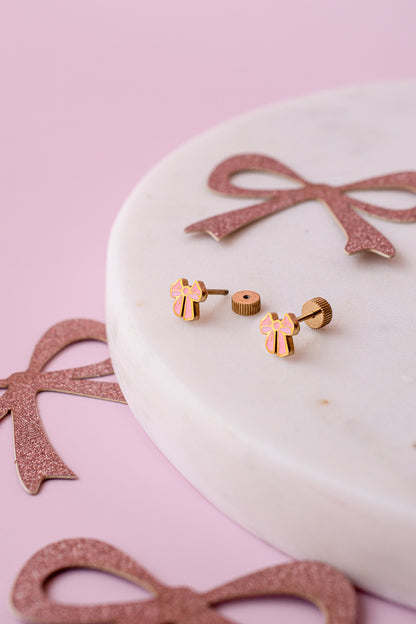 Earrings - Pink Bow Stud