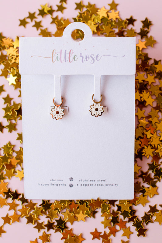 Earrings Hoop Charm - White Flower