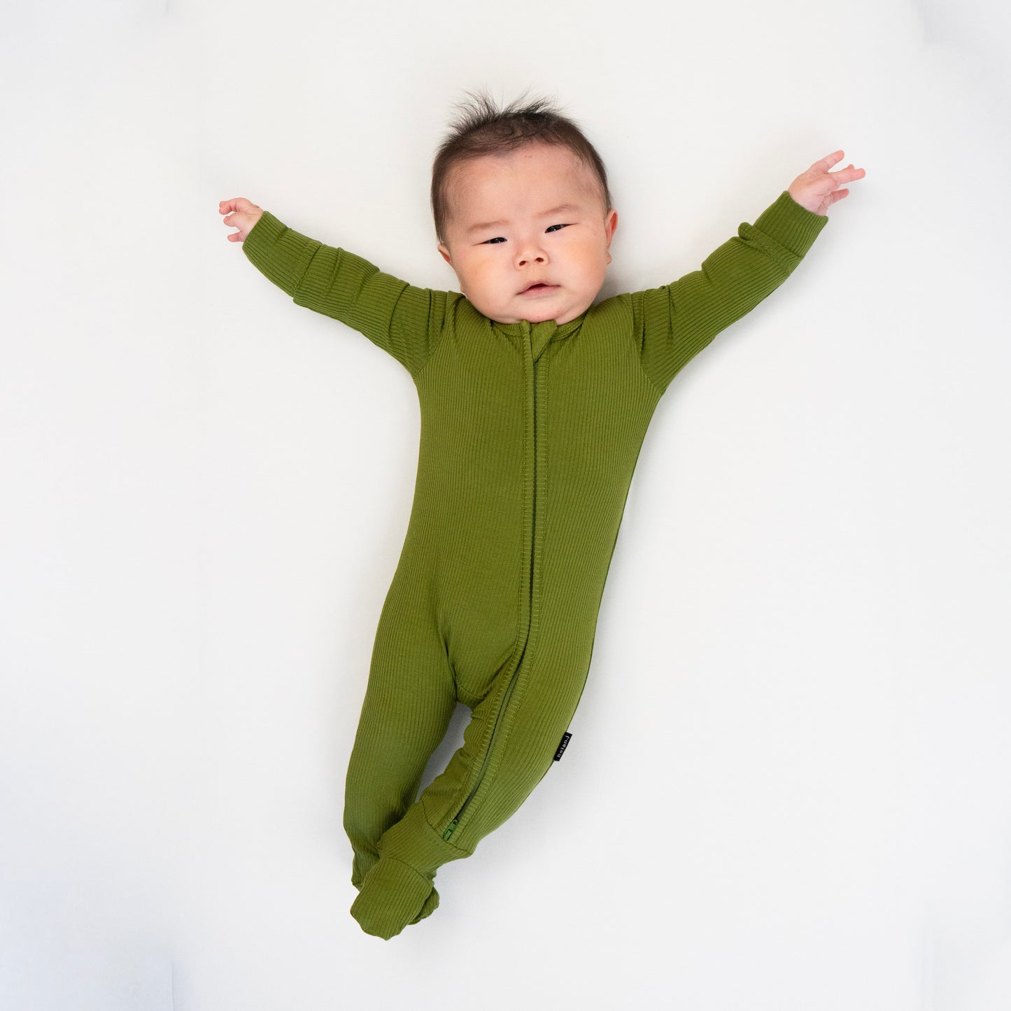 Ribbed Bamboo Footed Zipper Sleeper - Olive Green