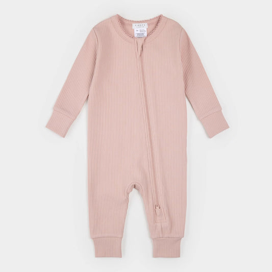 Modal Rib Scalloped Sleeper - Rose