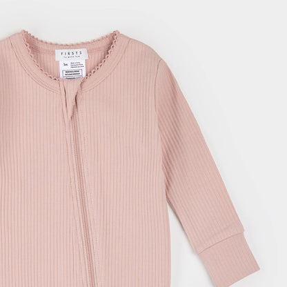Modal Rib Scalloped Sleeper - Rose