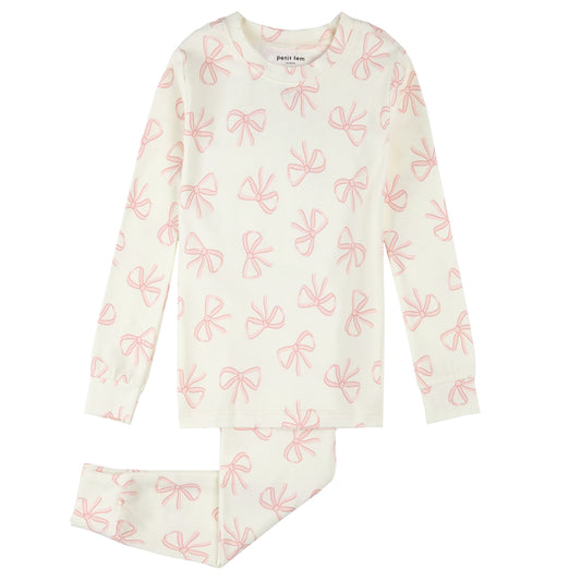 2 Piece Long Sleeve PJ Set - Pink Bows