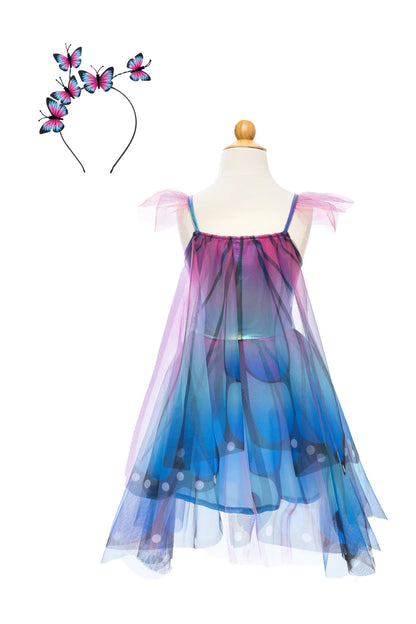 Butterfly Twirl Dress with Wings and Headband - Blue/Purple