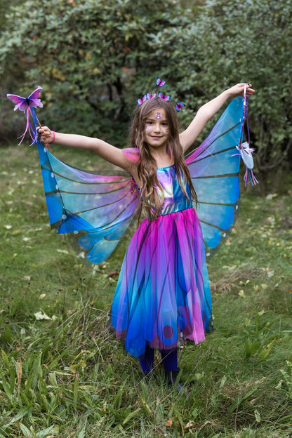 Butterfly Twirl Dress with Wings and Headband - Blue/Purple