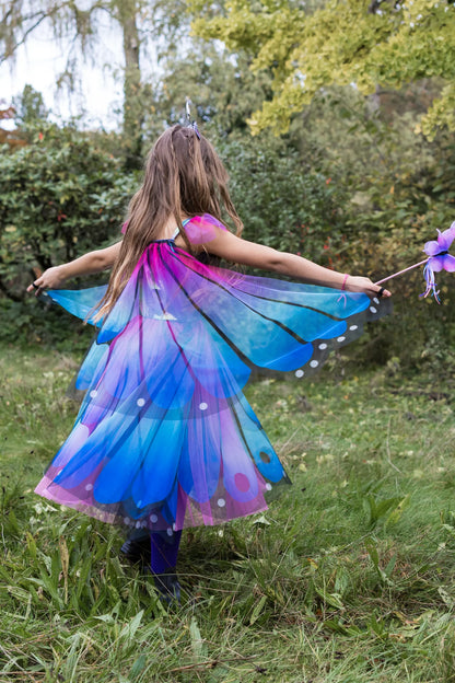 Butterfly Twirl Dress with Wings and Headband - Blue/Purple