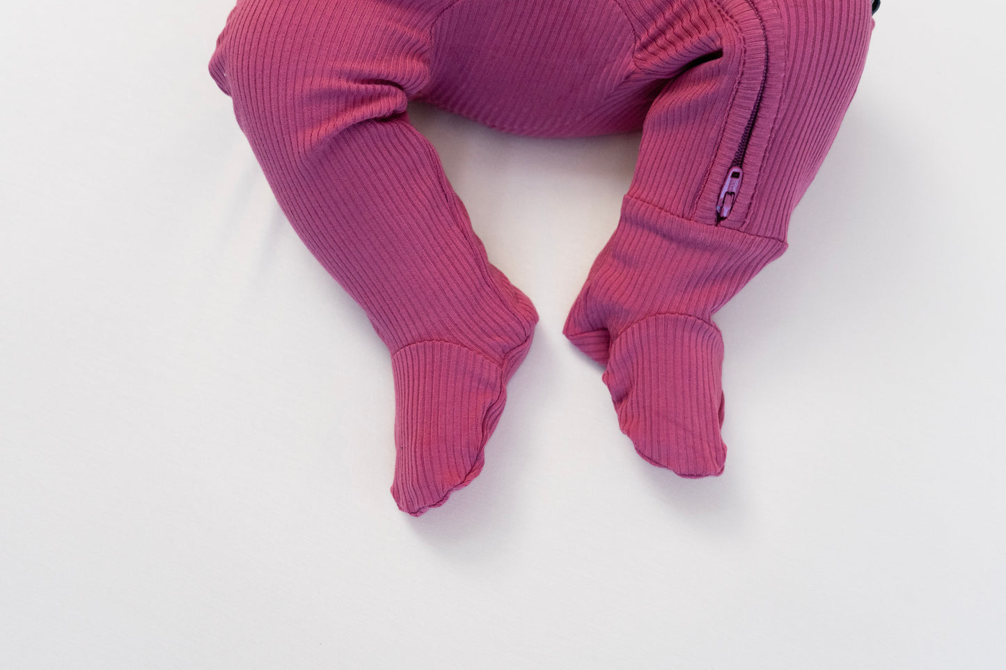 Ribbed Bamboo Footed Zipper Sleeper - Rose Wood