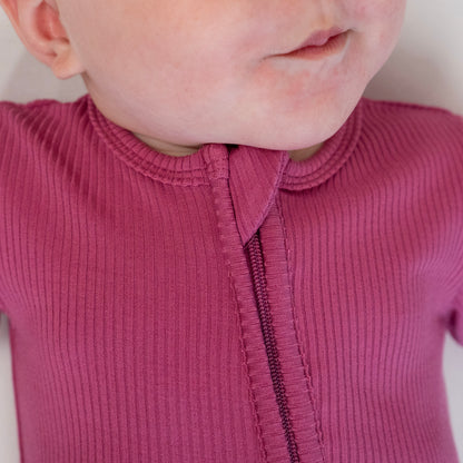 Ribbed Bamboo Footed Zipper Sleeper - Rose Wood