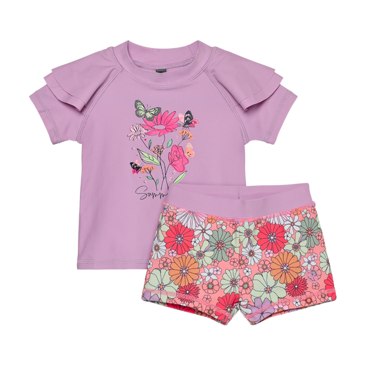 UV Short Sleeve Swim Set - Flowers