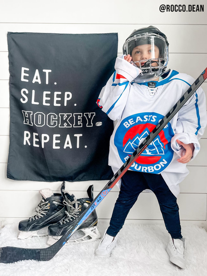 Eat Sleep Hockey Banner | Kids Sports Room Decor