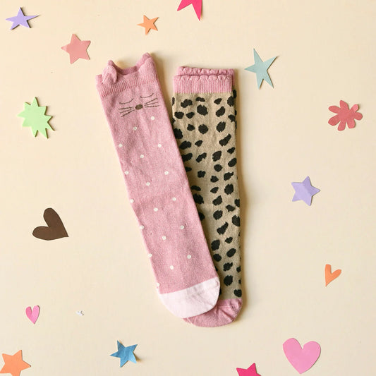 2 Pack Socks - Clara Cat Leopard