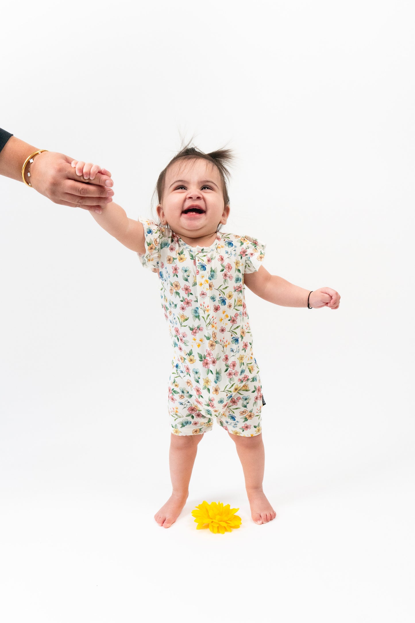 Ruffled Sleeves Shortall Romper  - Spring Meadow