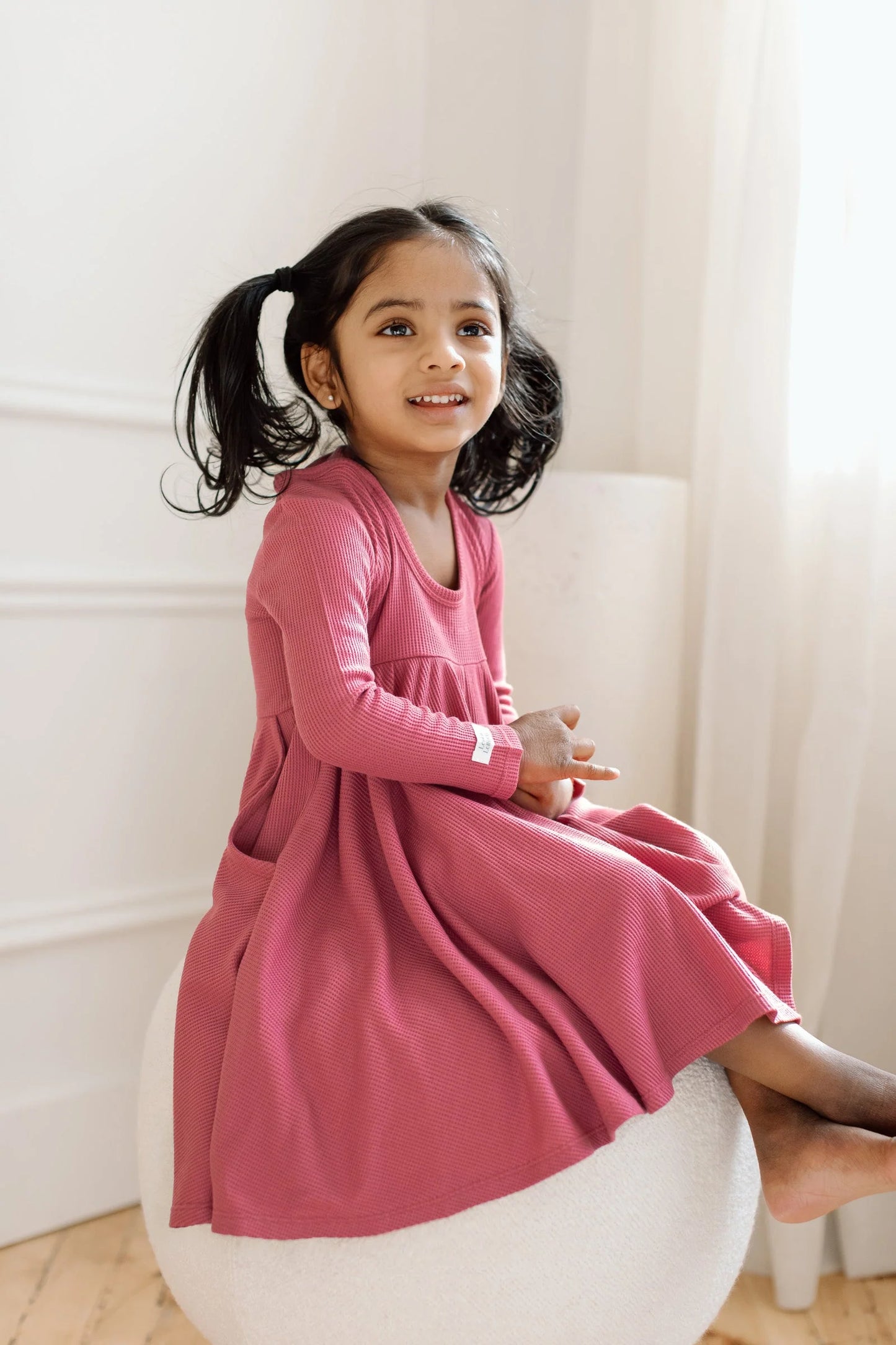 Waffle Long Sleeve Skater Dress - Mauvewood