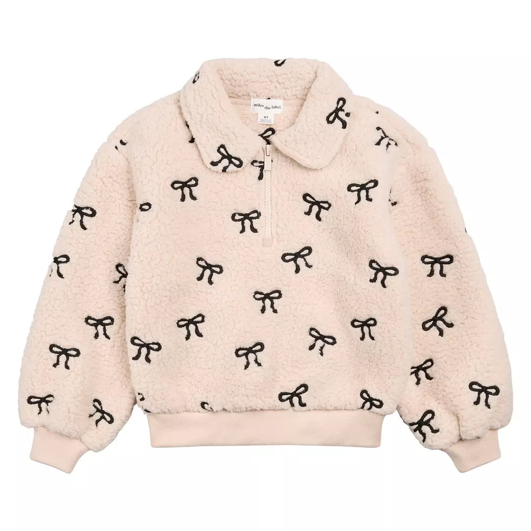 Sherpa Quarter Zip - Beige Bows