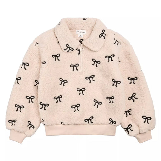 Sherpa Quarter Zip - Beige Bows