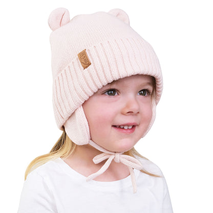 Knit Winter Bear Hat - Light Pink
