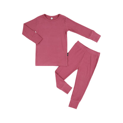 Long-Sleeve Ribbed Bamboo PJ Set - Rose Wood