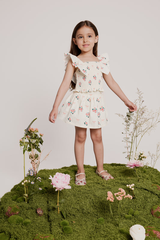 Ruffle Sleeve Top and Skirt Set