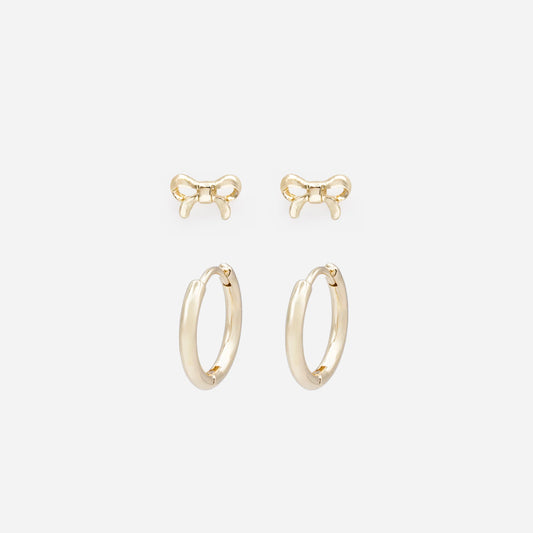 Golden small bows & huggies earring duo